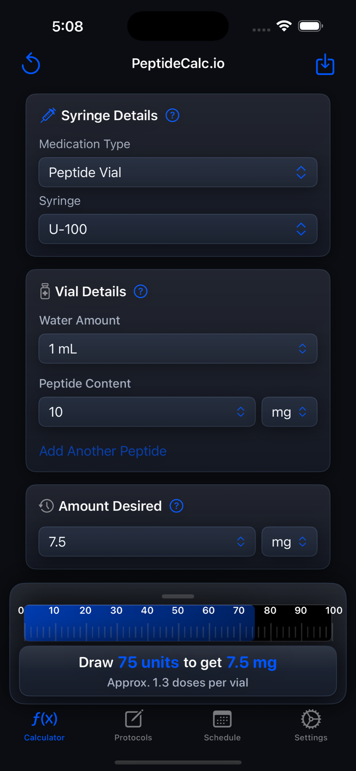 PeptideCalc.io calculator theme: Blue