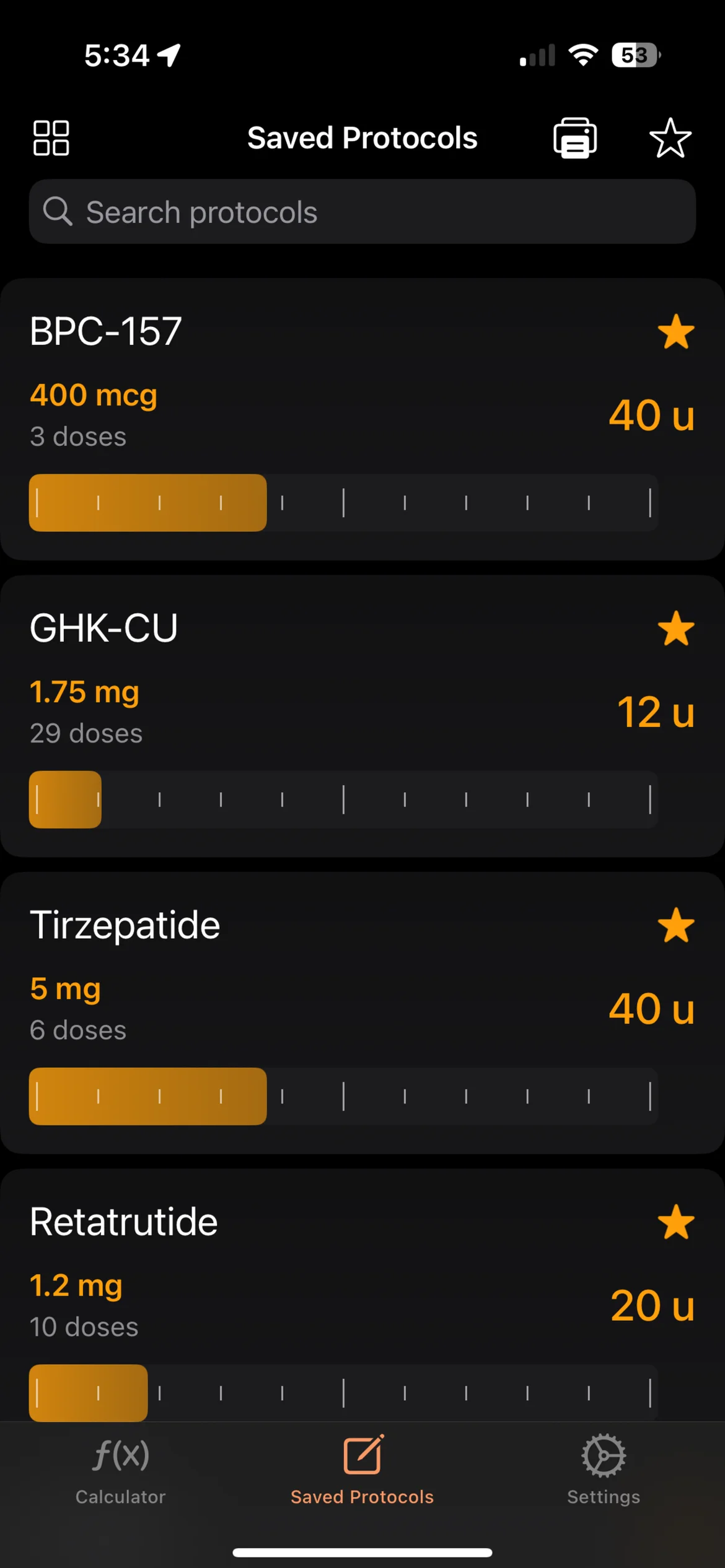 PeptideCalc.io saved protocols